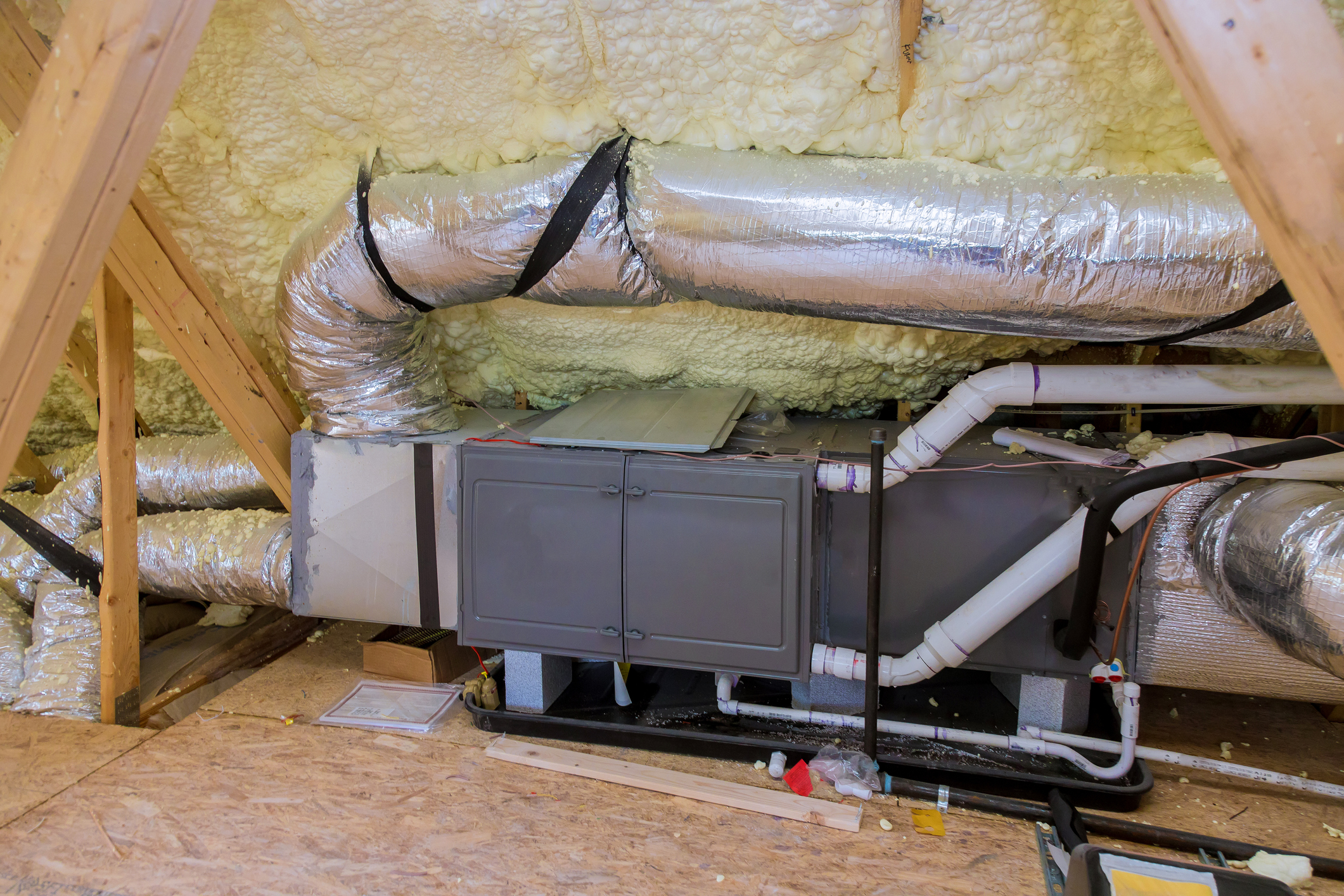 HVAC unit installation in an attic
